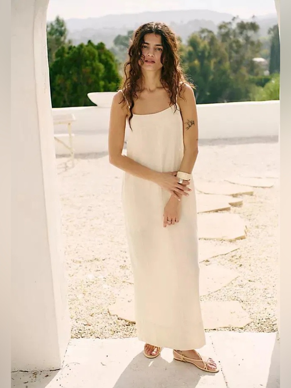 Free People Aspen Linen Maxi - XS Tea Cookie NWOT